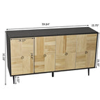 Four-Door Black Cabinet with Carved Pine Door Panels & Iron Hardware