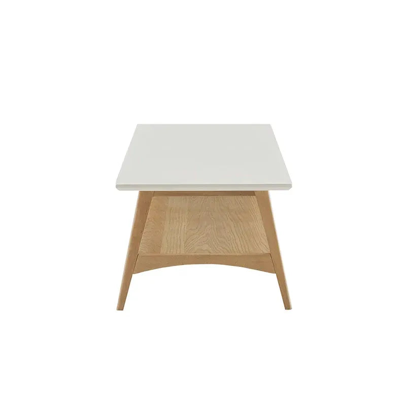 48" Mid-Century Two-Tone Coffee Table with Off-White Top & Natural Base