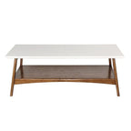 48" Mid-Century Two-Tone Coffee Table with Off-White Top & Pecan Base