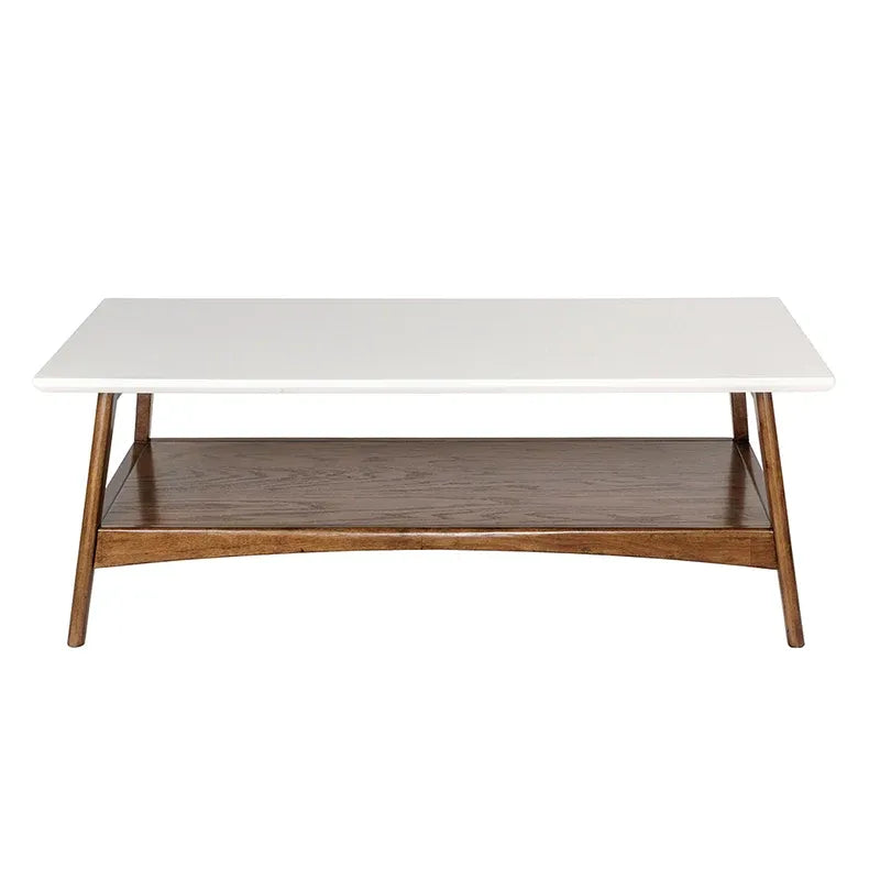 48" Mid-Century Two-Tone Coffee Table with Off-White Top & Pecan Base