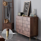Solid Walnut 10-Drawer Dresser with Geometric Tile Front & Gold-Tone Legs