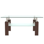 39" Walnut & Glass Rectangular Coffee Table with Lower Shelf