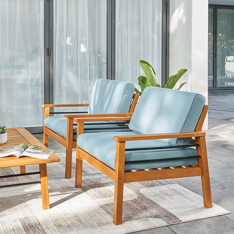 4-Piece Gloucester Teak-Like Outdoor Sofa Set with Blue Cushions