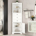 Tall White Bathroom Corner Cabinet with 3 Drawers & Adjustable Shelves