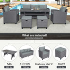 6-Piece Gray Rattan Outdoor Patio Dining Set with Cushions