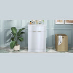 24" White Freestanding Bathroom Vanity with Ceramic Sink, Wavy Doors & Gold Handles