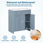 30" Blue Freestanding Bathroom Vanity with Integrated Resin Sink & Soft-Close Doors
