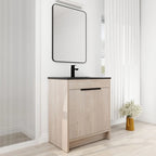 30" Light Oak Freestanding Bathroom Vanity with Black Ceramic Sink & Adjustable Shelf