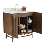 36" Natural Oak Bathroom Vanity with Marble Top & Soft-Close Doors