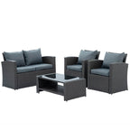 Dark Grey 4-Piece PE Wicker Patio Set with Tempered Glass Coffee Table & Cushions