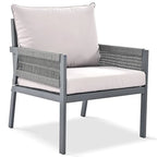 Grey 4-Piece Woven Rope Outdoor Lounge Set with Tempered Glass Coffee Table