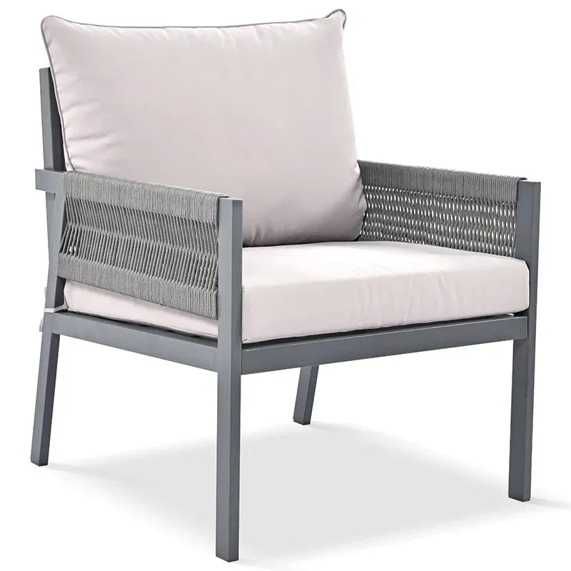 Grey 4-Piece Woven Rope Outdoor Lounge Set with Tempered Glass Coffee Table