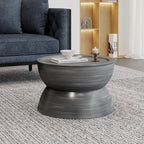 Round Iron Hourglass Coffee Table in Brushed Antique Silver