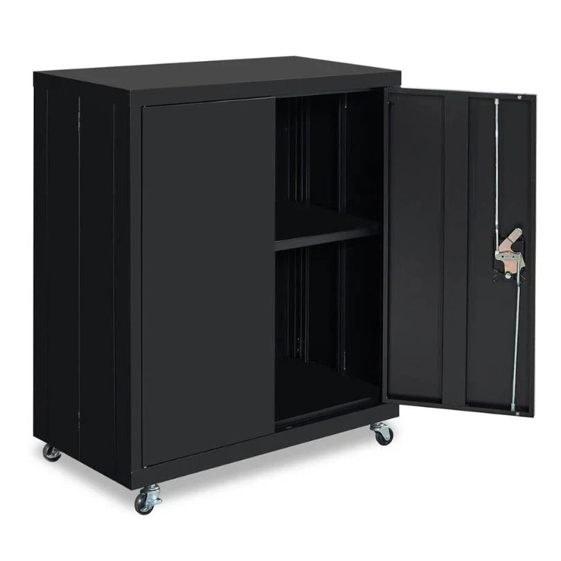 Industrial Black Filing Cabinet with Caster Wheel & Adjustable Interior Shelf