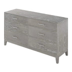 Six-Drawer Gray Wood Dresser with Tapered Legs and Pine Grain Veneer