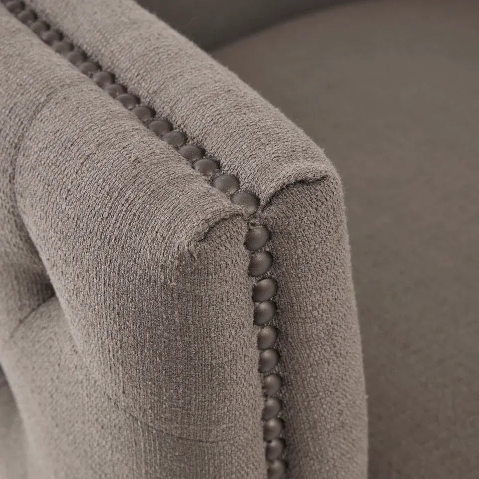 Modern Capstone Swivel Barrel Accent Chair with Tufting and Nail heads