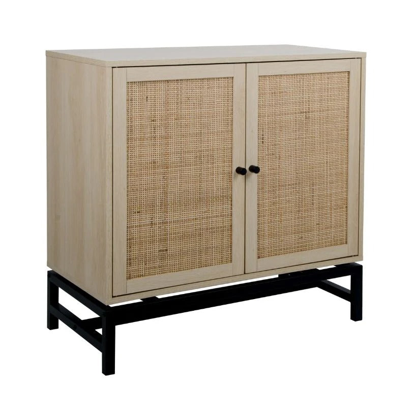 Natural Rattan Door Accent Cabinet with Metal Frame - Set of 2