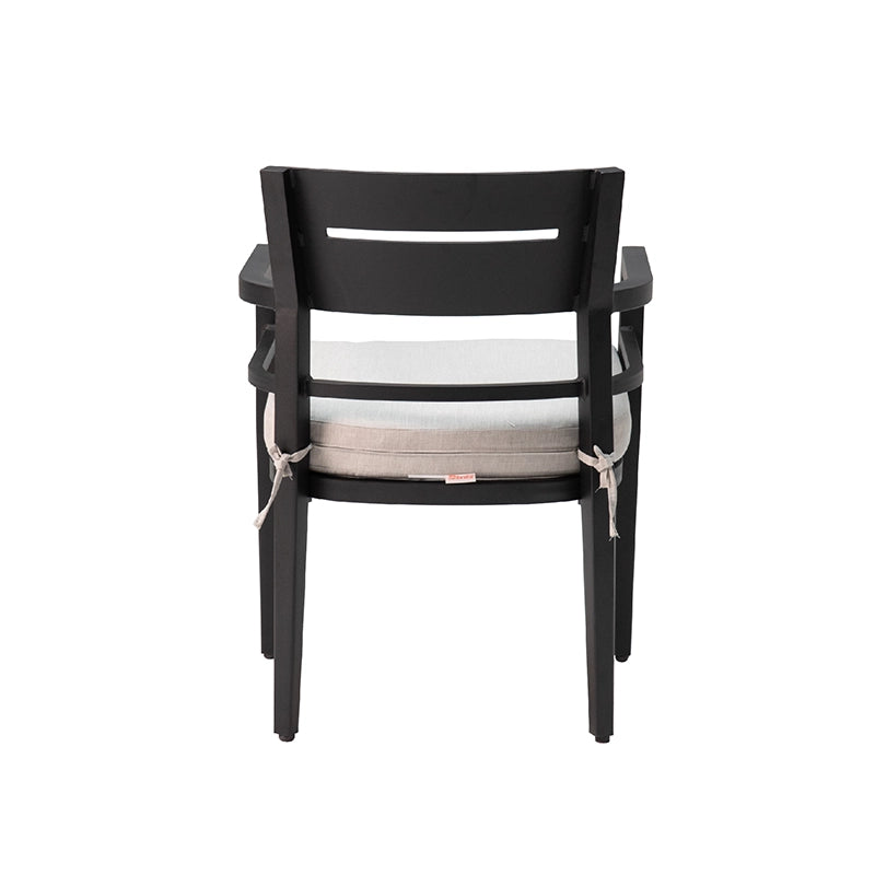 Black aluminum outdoor dining chair with beige cushion and tapered feet - Elirian