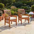 Moderne Terrassenstühle aus Akazienholz mit Lattenrückenlehne und Kissen – 2er-Set