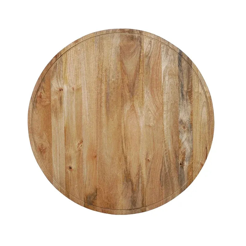 Runder Couchtisch aus Naturholz, 91 cm Durchmesser, mit handgefertigter, gerillter Tischplatte