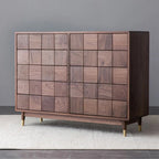 Solid Walnut 10-Drawer Dresser with Geometric Tile Front & Gold-Tone Legs