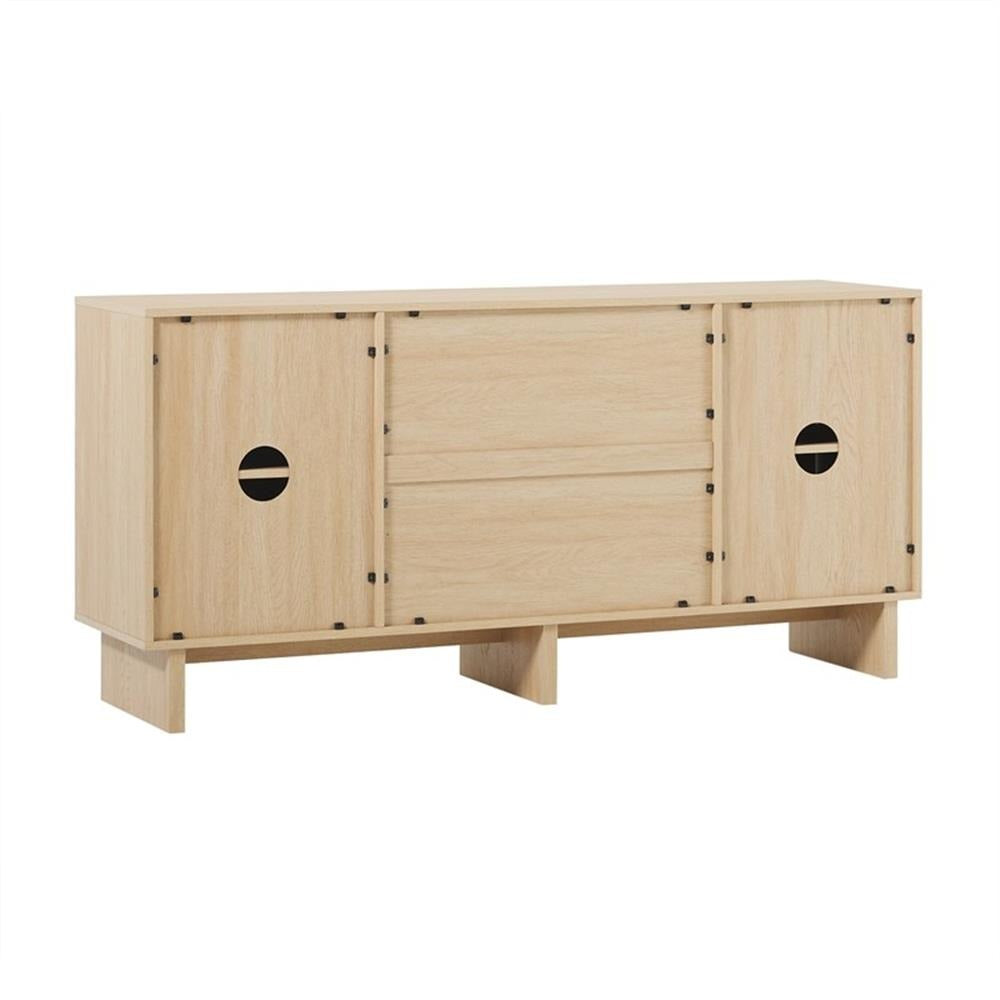 Natural 63" Coastal Oak Sideboard with Beveled Drawers & Cord Cutout