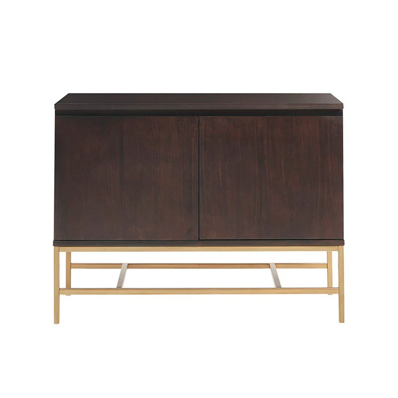 Brown Morocco Wood Grain Accent Cabinet with Gold Metal Base