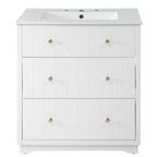 18" White Freestanding Bathroom Vanity with Ceramic Sink, Two Drawers & Gold Handles