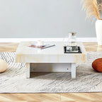Square Faux Marble Coffee Table with Geometric Pattern in White and Beige