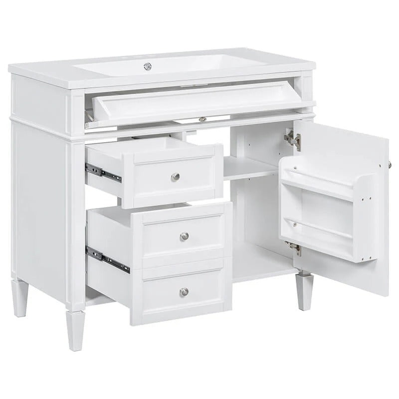 36" White Freestanding Bathroom Vanity with Sink, 3 Drawers & Cabinet