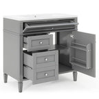 36" Gray Freestanding Bathroom Vanity with Resin Sink & 3 Drawers