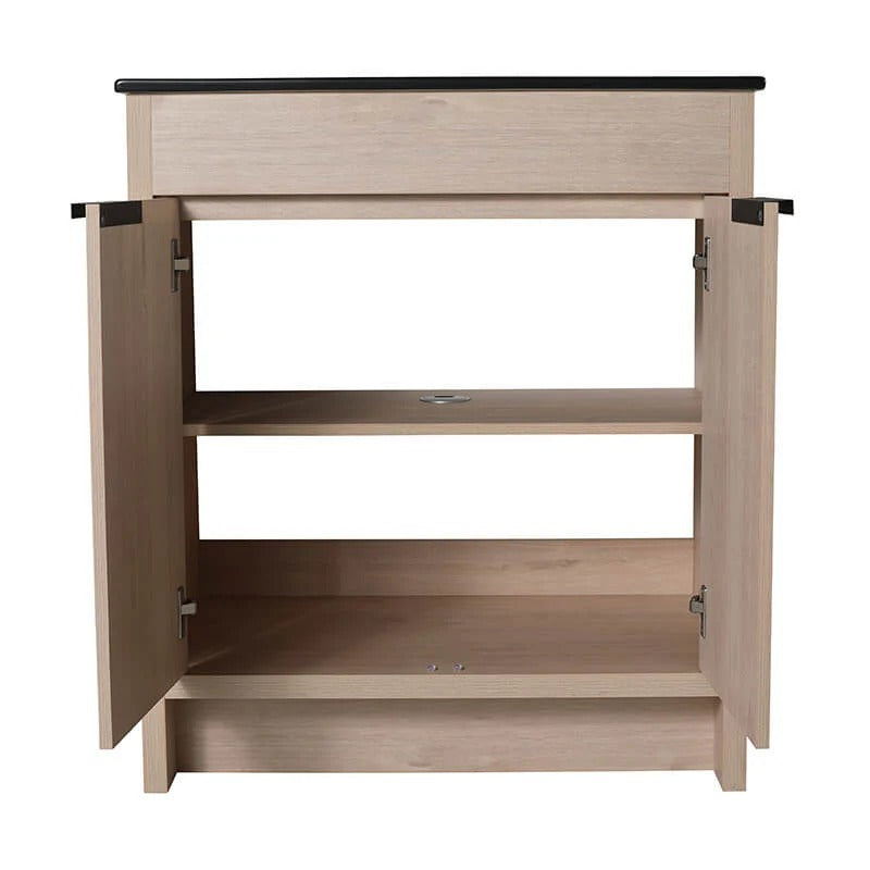 30" Light Oak Freestanding Bathroom Vanity with Black Ceramic Sink & Adjustable Shelf