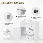 30" White Freestanding Bathroom Vanity with Ceramic Sink, Cabinet Door &Two Drawers