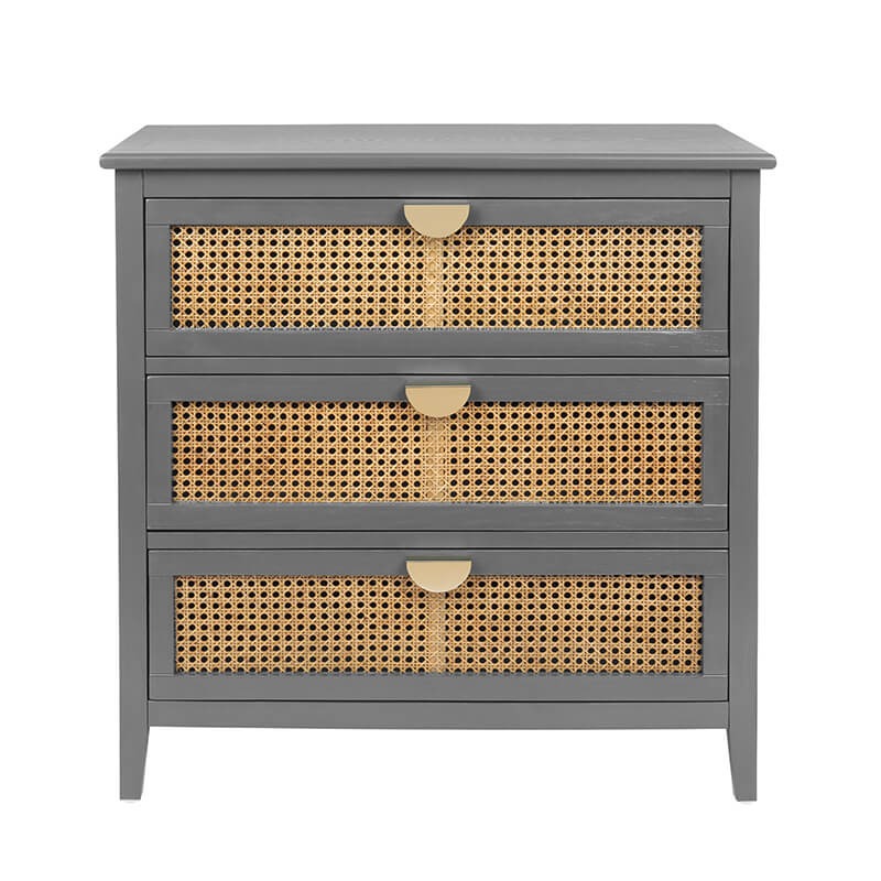 Gray Rattan Accent Cabinet with 3 Drawers and Metal Handle