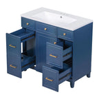 36" Navy Blue Bathroom Vanity with Resin Sink, 6 Drawers & Soft-Close Cabinet