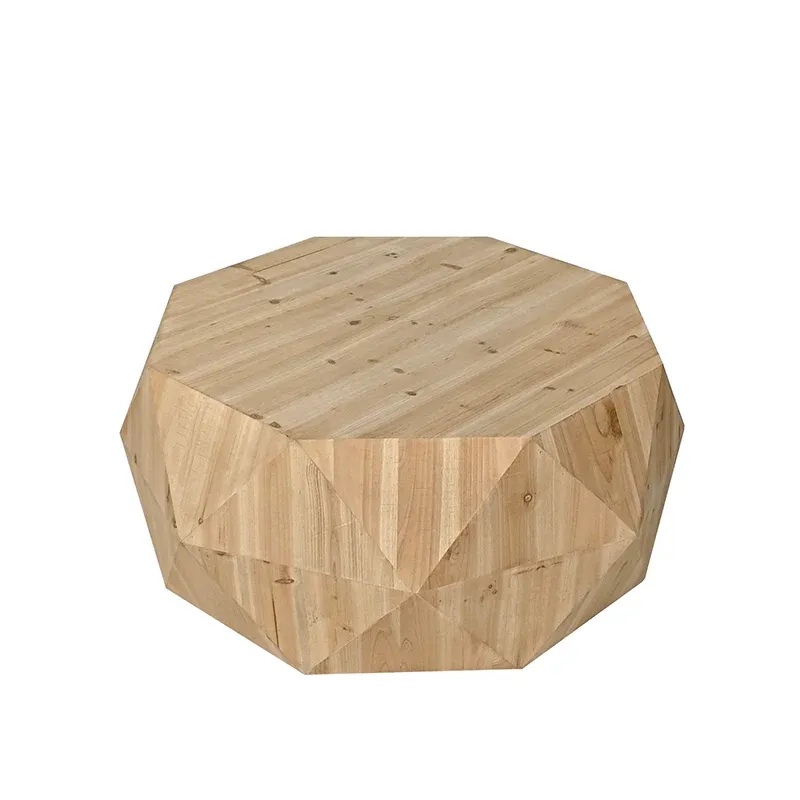 38" Natural Geometric Coffee Table with 3D Embossed Surface