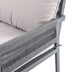 Grey 4-Piece Woven Rope Outdoor Lounge Set with Tempered Glass Coffee Table