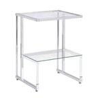 Two-Tier Chrome and Acrylic Side Table with Tempered Glass Top