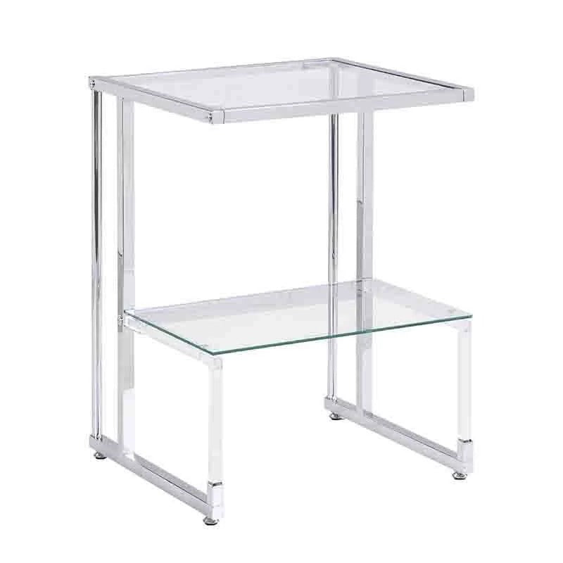 Two-Tier Chrome and Acrylic Side Table with Tempered Glass Top