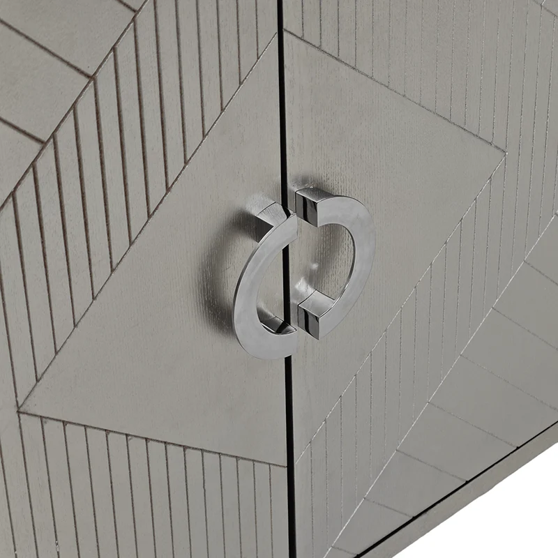 Modern Champagne Four-Door Cabinet with Pine Legs and Four Shelves