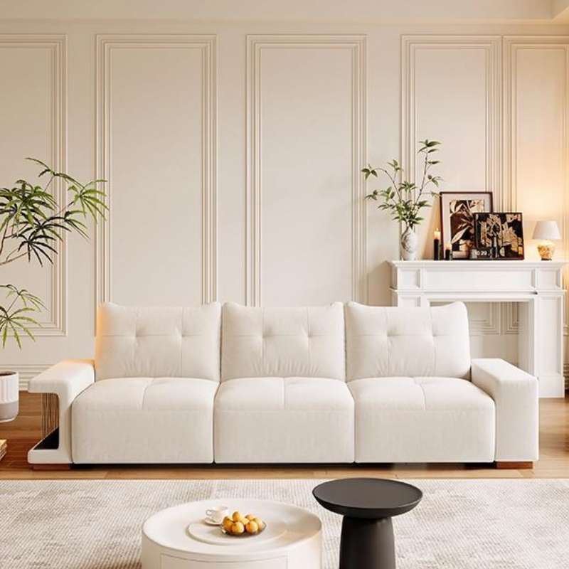 Canapé 3 places moderne beige imperméable avec niche pour chat et larges accoudoirs