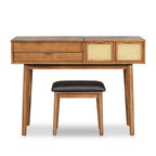 43" Brown Classic Makeup Vanity Set with Flip-Top Mirror & Upholstered Stool