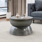Round Iron Hourglass Coffee Table in Brushed Antique Silver