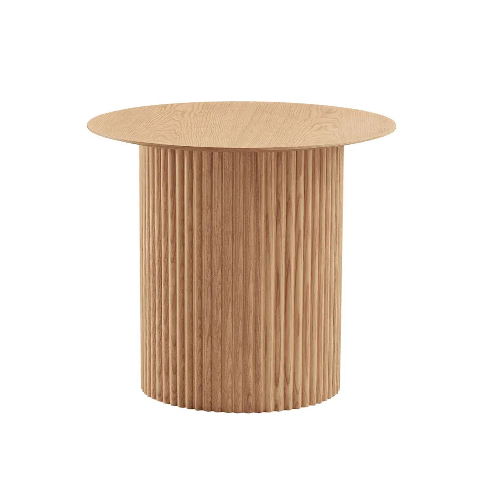 Fluted Rounded Table Round Oak Fluted Side Table with Mid-Century Modern Design – Elirian