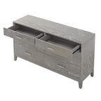 Six-Drawer Gray Wood Dresser with Tapered Legs and Pine Grain Veneer