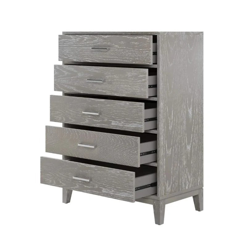 Modern Grey Five-Drawer Chest of Drawers - Wood Bedroom Storage