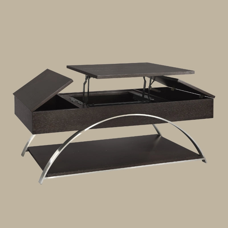 Table basse moderne expresso à plateau relevable avec rangement et structure en métal