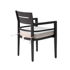 Black aluminum outdoor dining chair with beige cushion and tapered legs - Elirian
