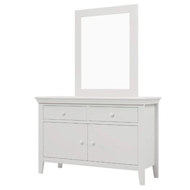 Traditional White Solid Wood Dresser with 2 Drawers & Lower Cabinet Storage
