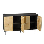 Four-Door Black Cabinet with Carved Pine Door Panels & Iron Hardware